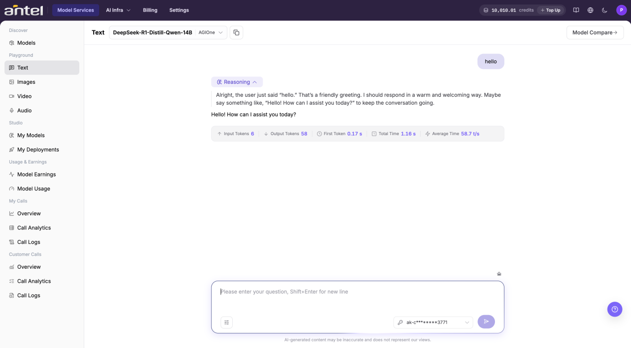 Test chat prompt and response in Playground