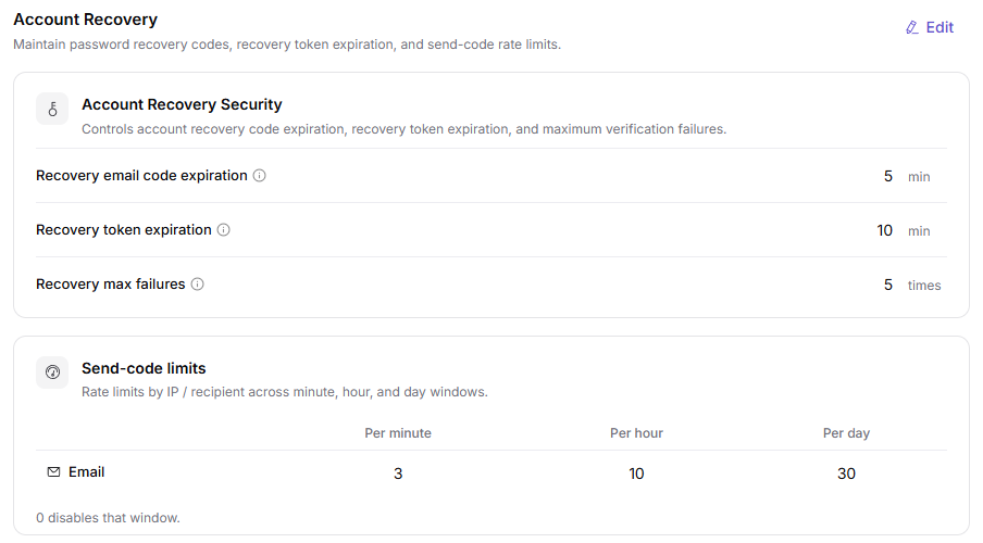 Account Recovery Configuration