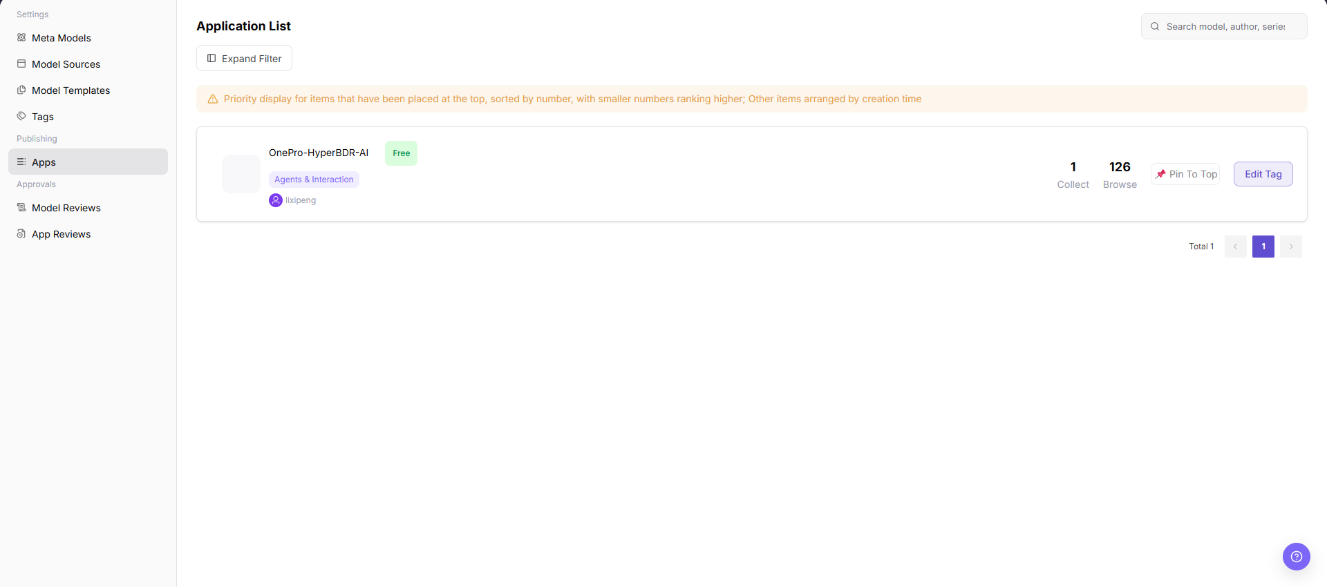 Locate a publication record in Apps