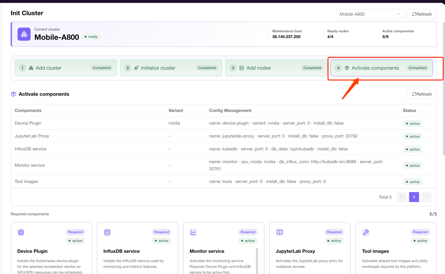 Activate cluster components