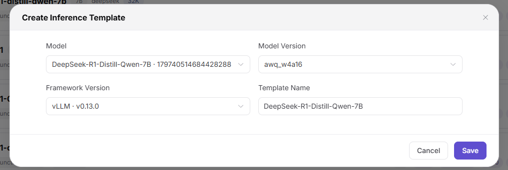 Create an inference template for the downloaded model