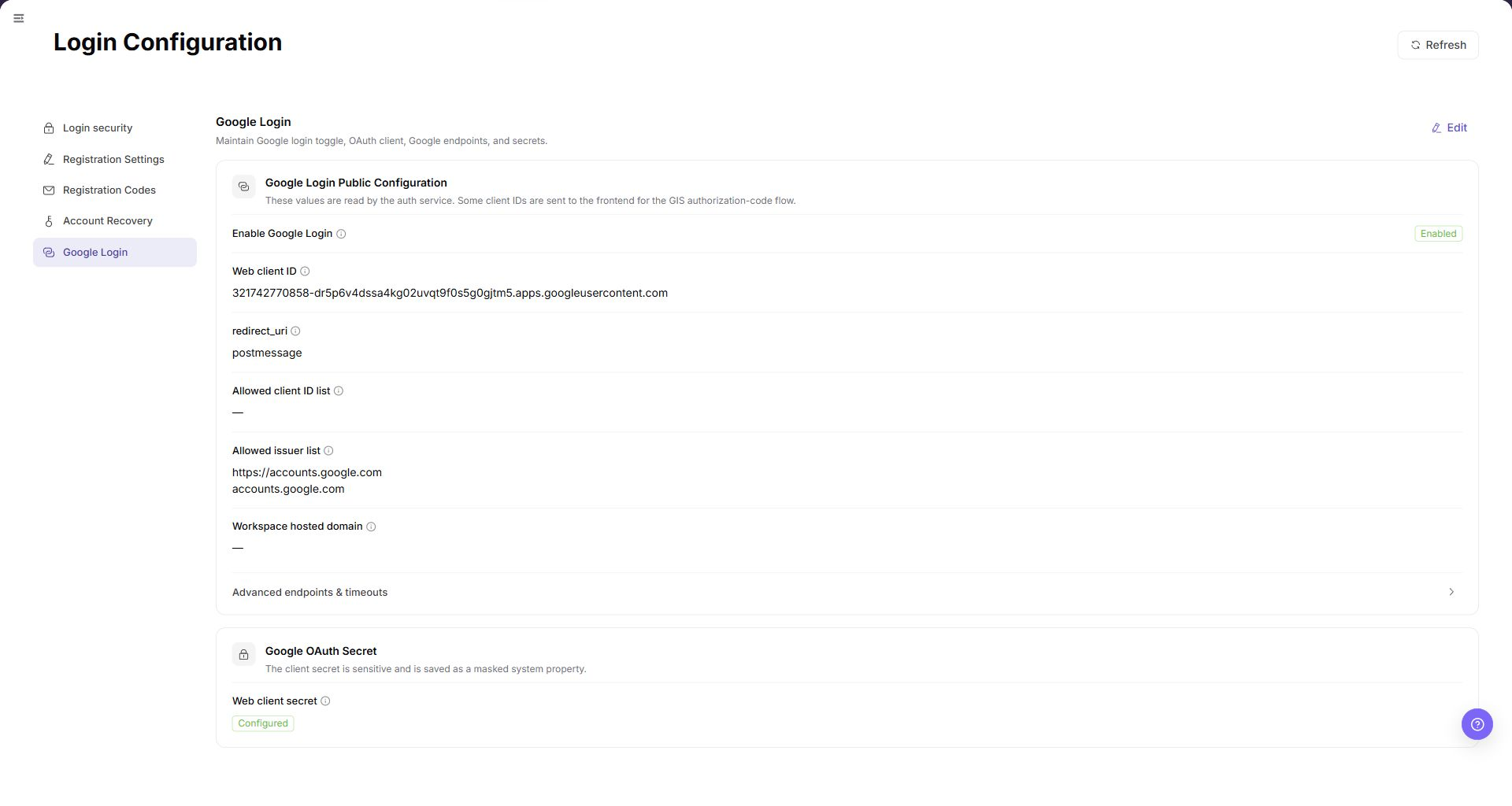 Google Login Configuration