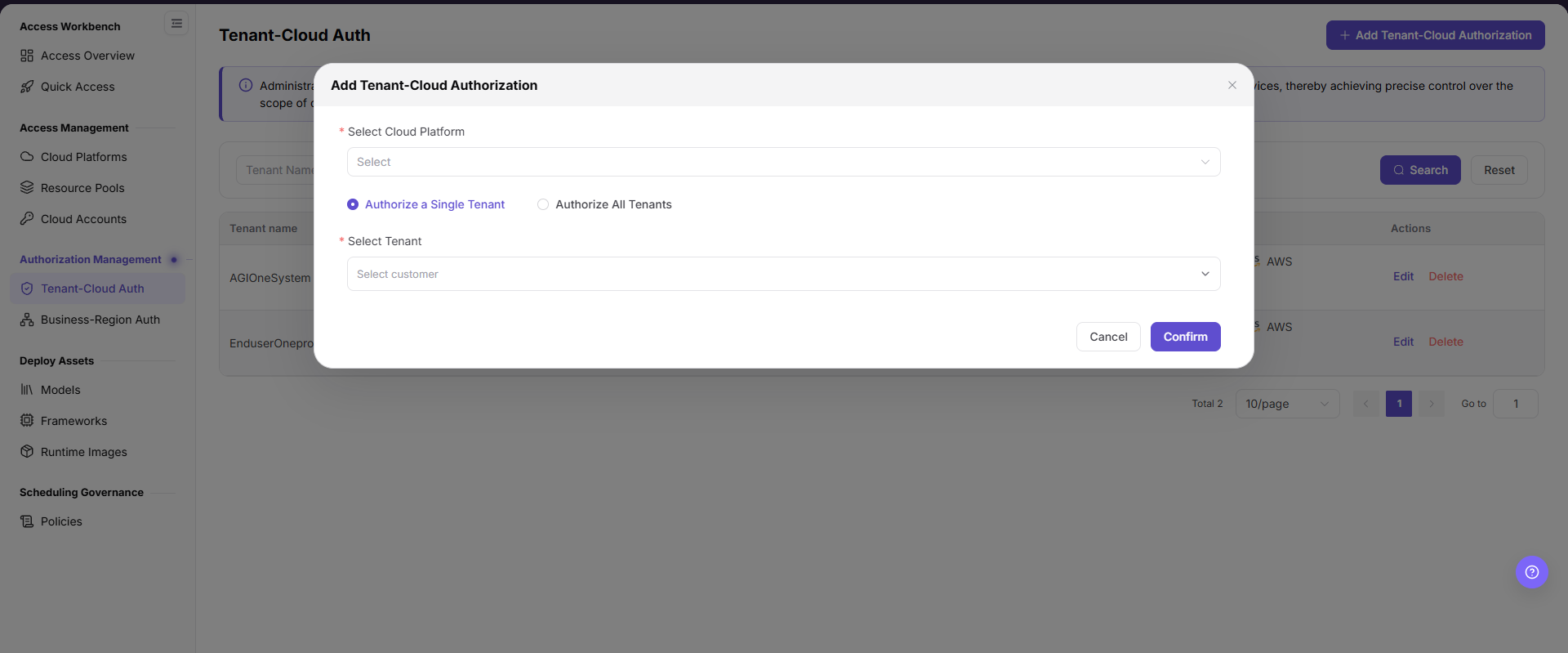 Add tenant authorization