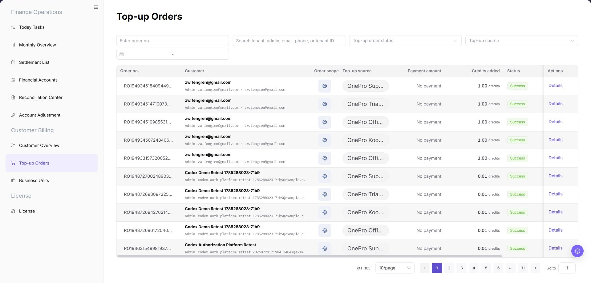 Customer Top-up Orders