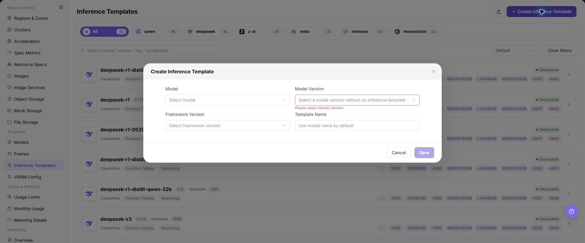 Create inference template