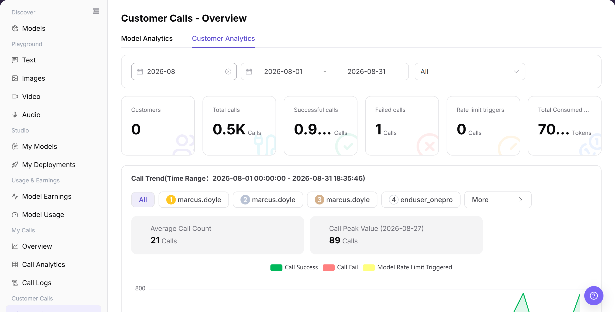 View customer call overview