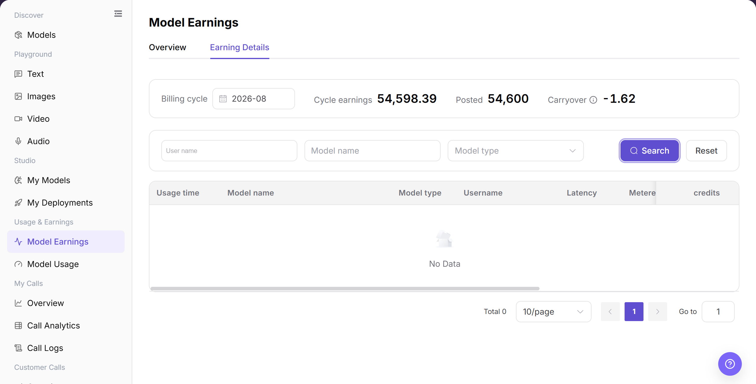 Query earnings details