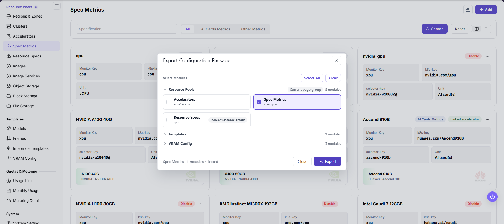 Export configuration package dialog