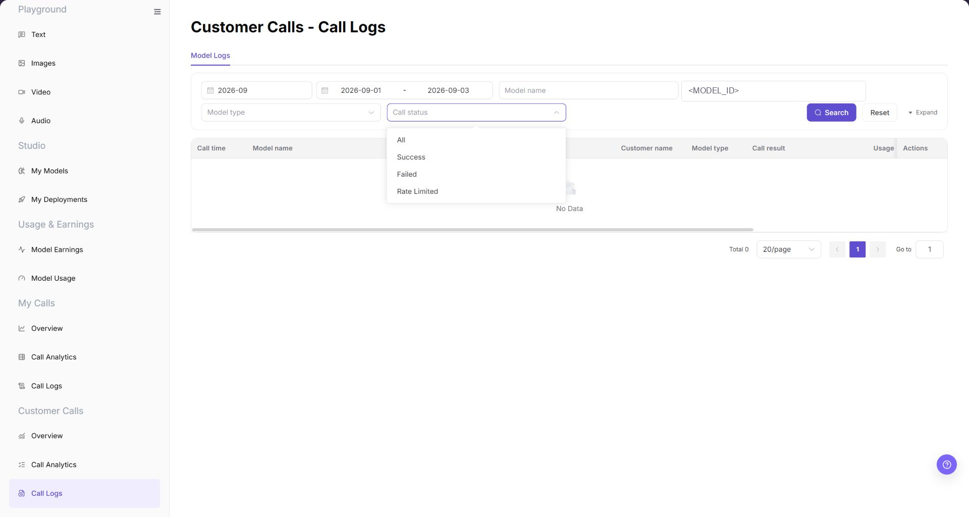 Locate failed call records