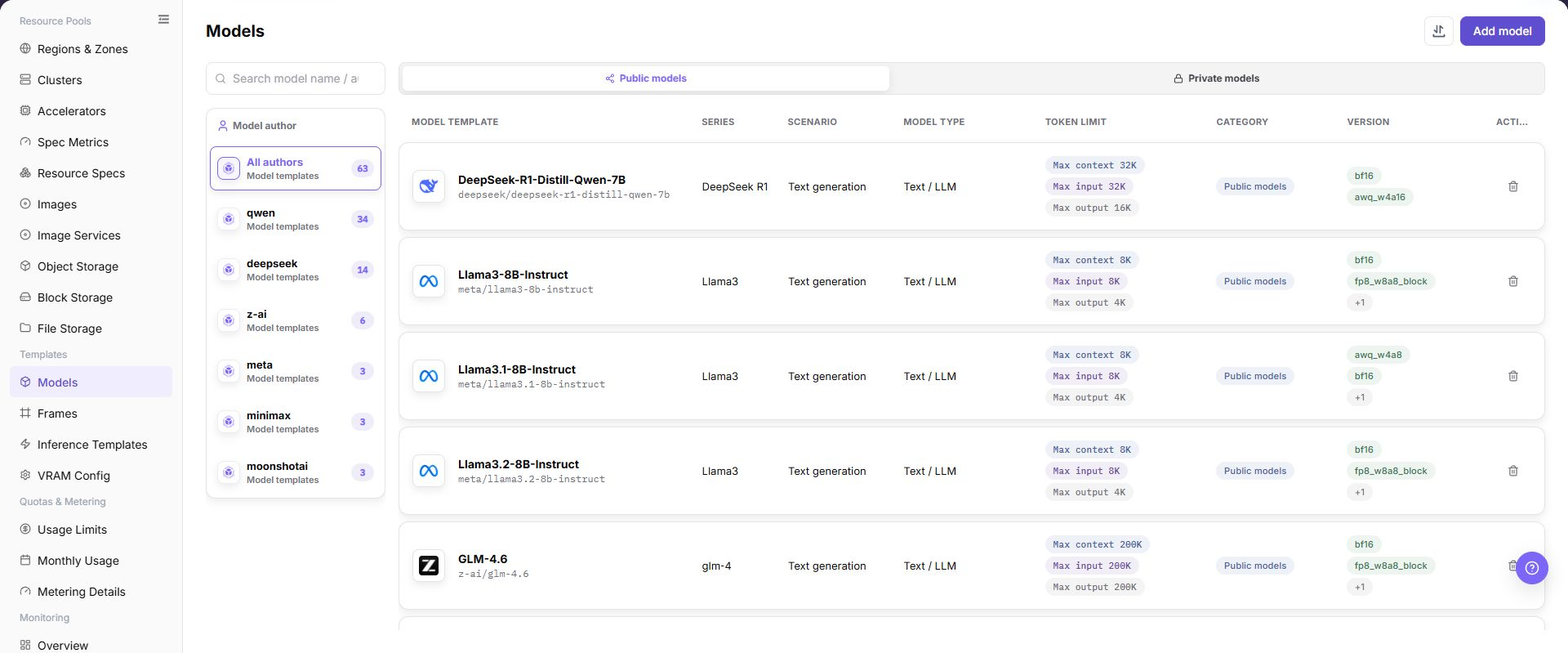 Search for the target model on the Models page