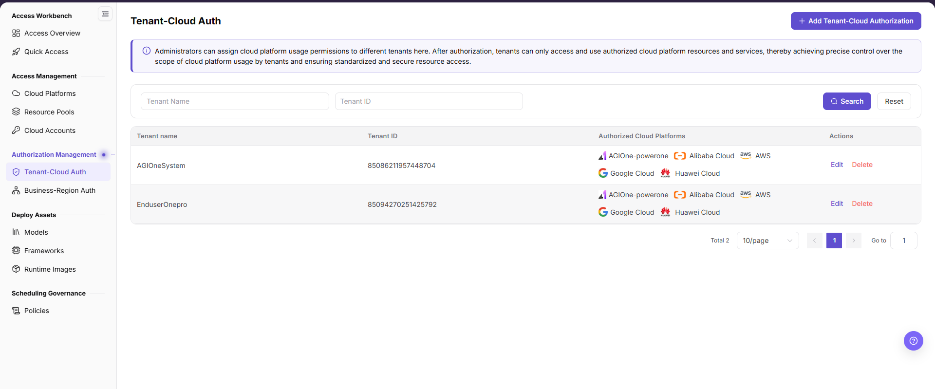 Tenant-Cloud Auth page