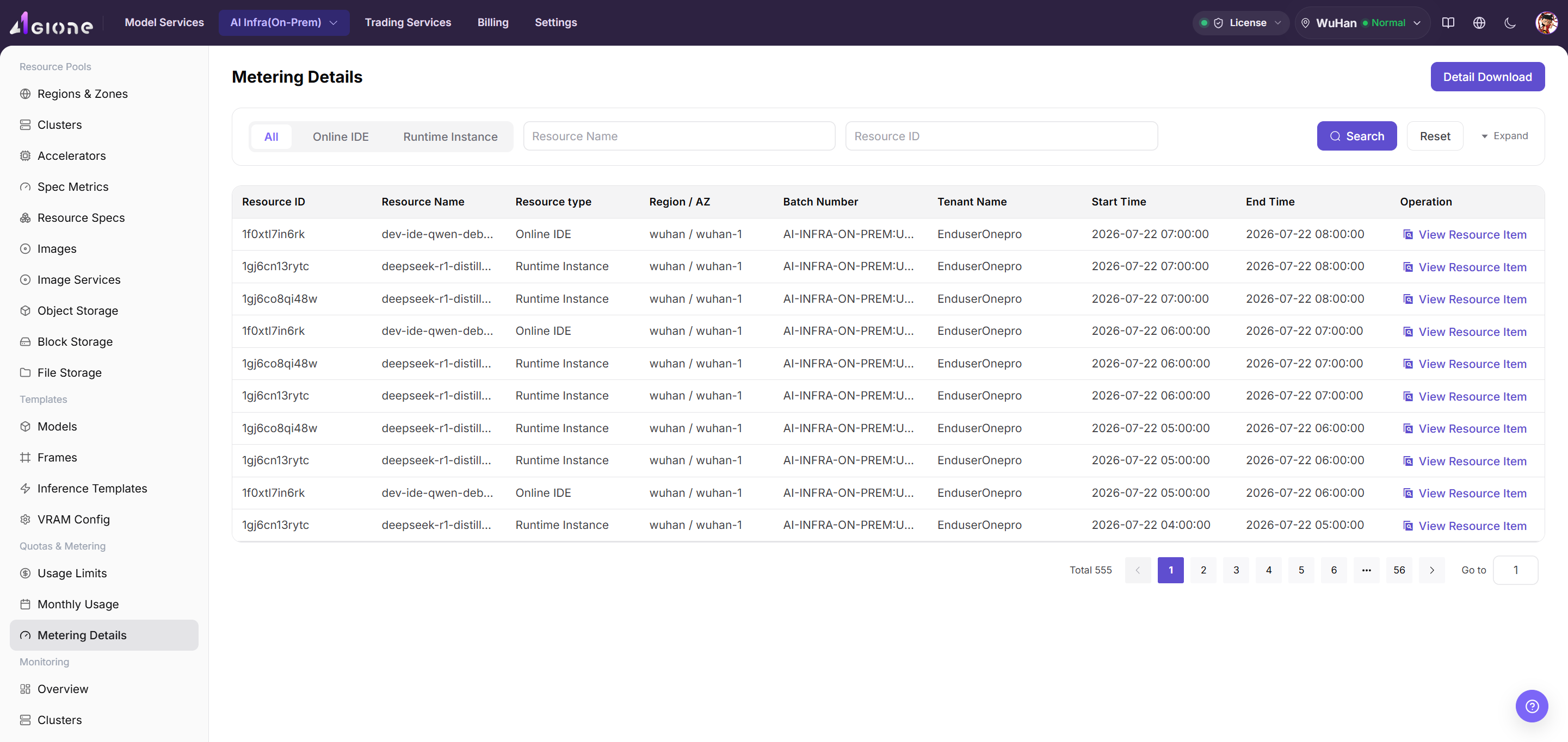 Trace summarized usage to metering details