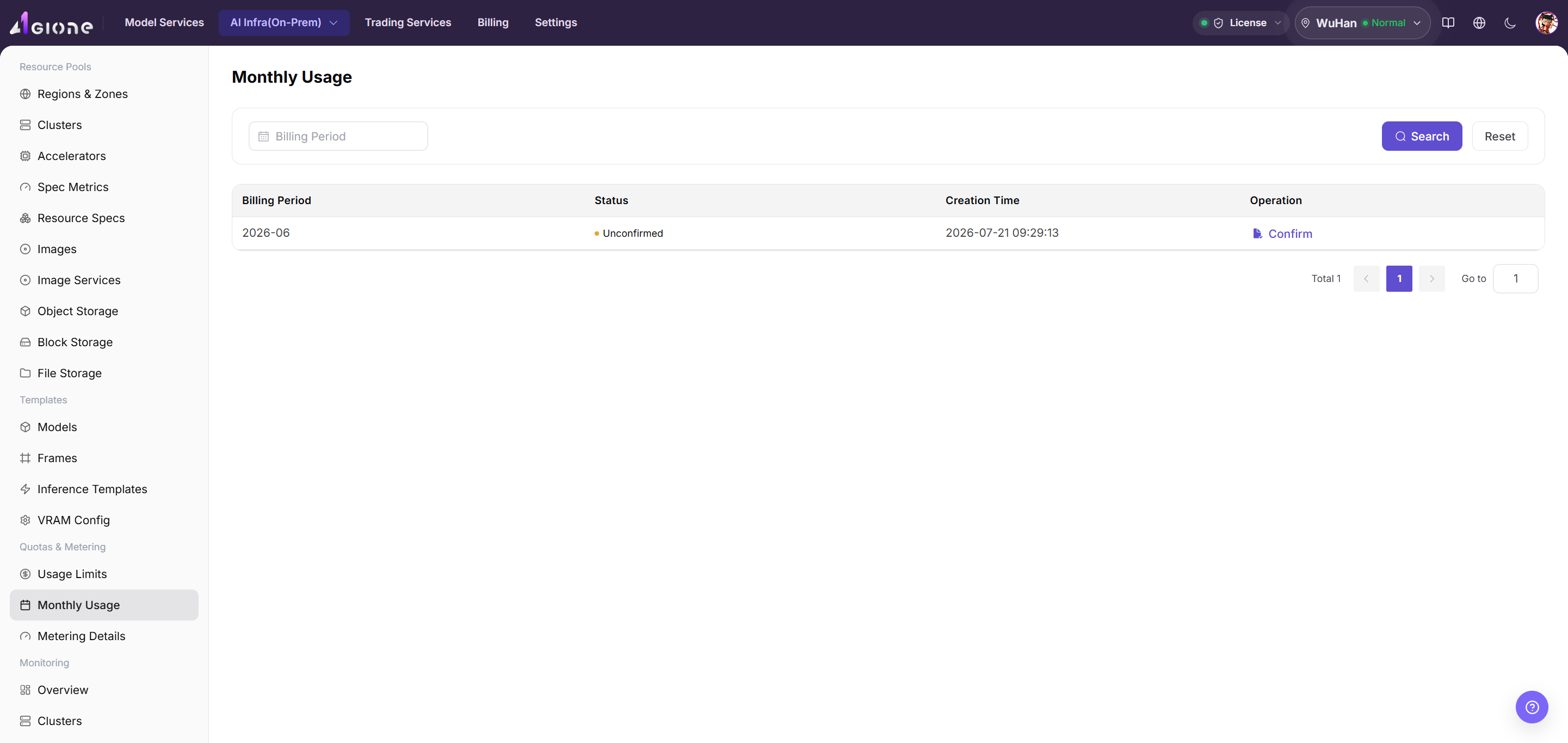 Review monthly usage by tenant and billing cycle