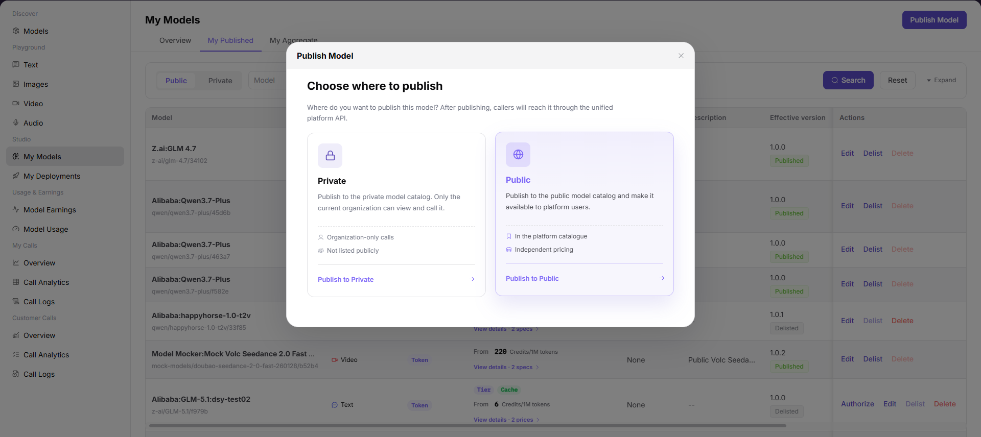 Choose the publication area and deployment method
