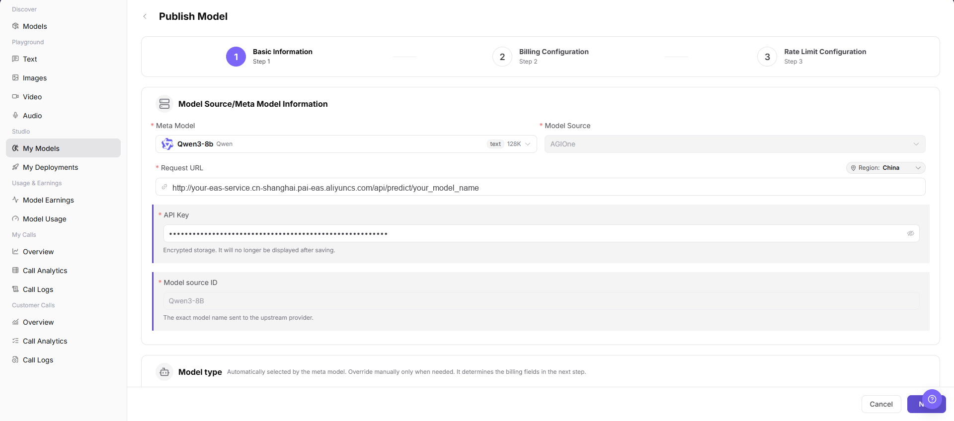 Publish Model page