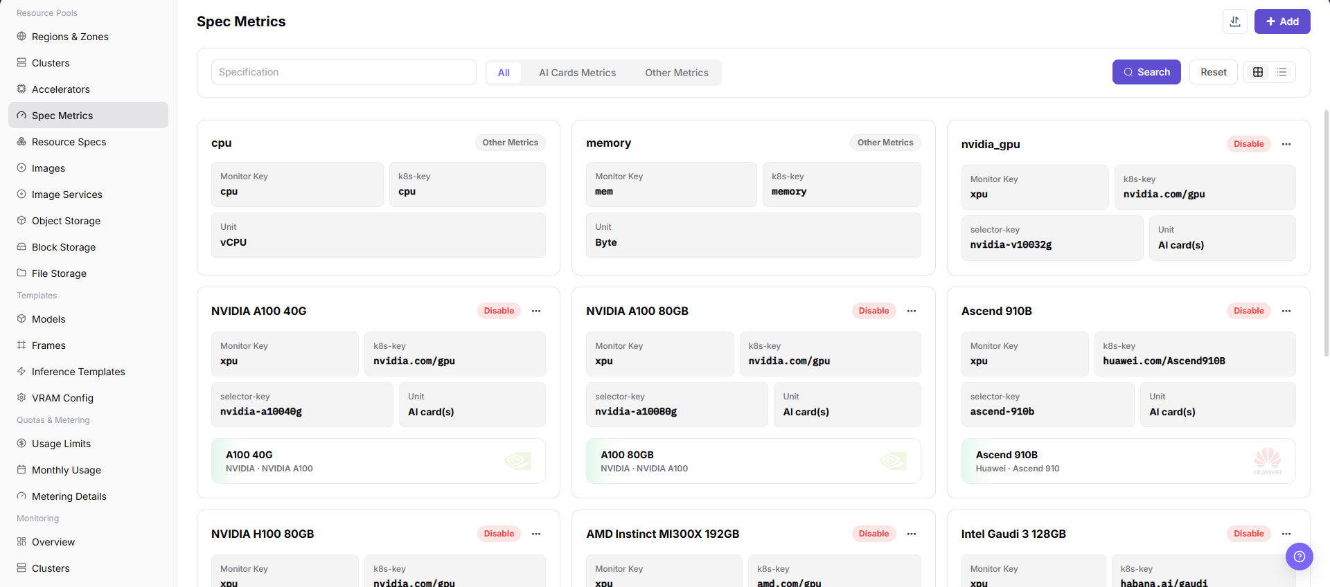 Verify specification metrics