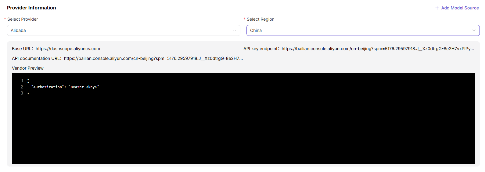 Configure provider information