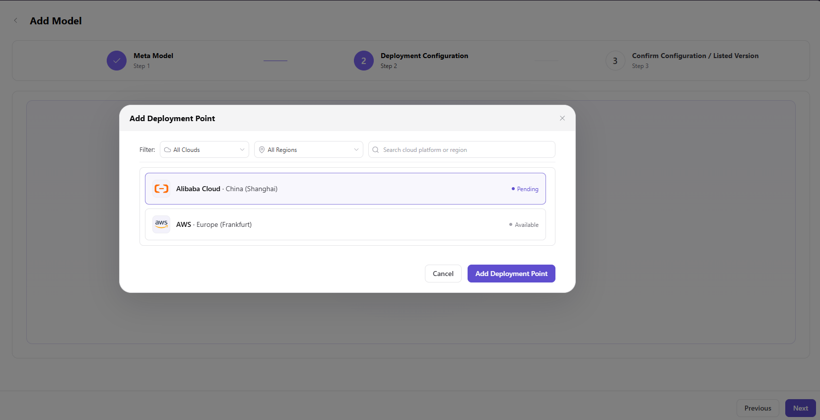 Add a cloud deployment point